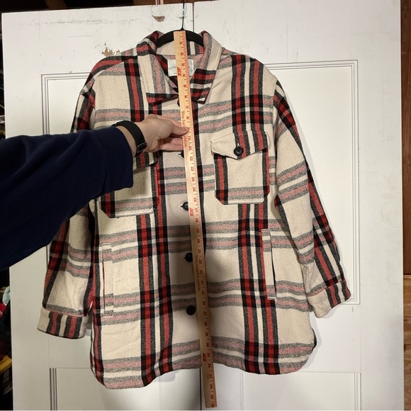 Lucky Brand Plaid Shacket Flannel Oversized Cream Black Red Size Large - Picture 4 of 14